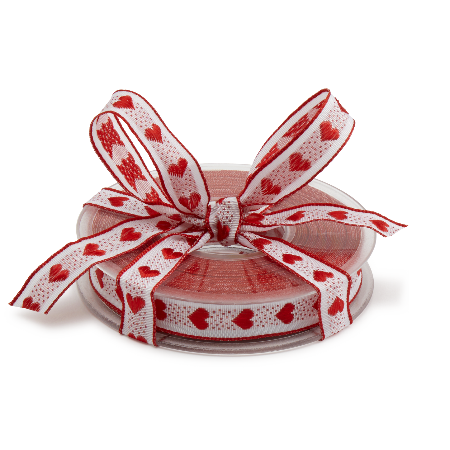Wired Red Woven Heart Ribbon, 20m roll