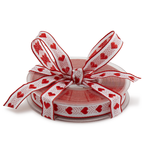 Wired Red Woven Heart Ribbon, 20m roll