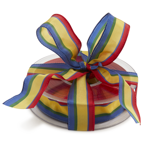 Wired Red Yellow Blue Striped Ribbon, 20m roll