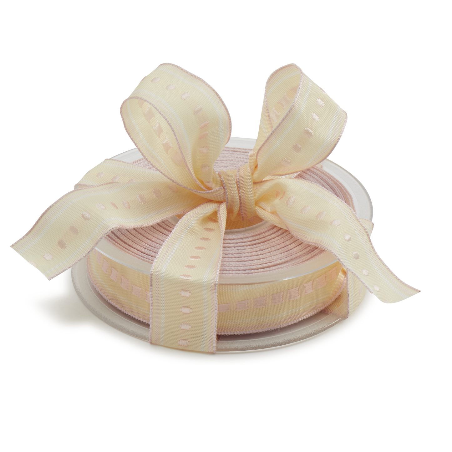 Wired Pink and Cream Ribbon, 20m roll