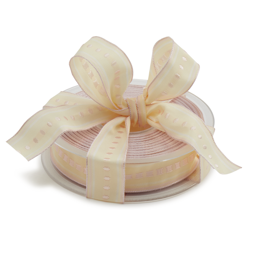 Wired Pink and Cream Ribbon, 20m roll